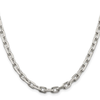 Sterling Silver Rhodium-plated 5.4mm Beveled Oval Cable Chain Necklace
