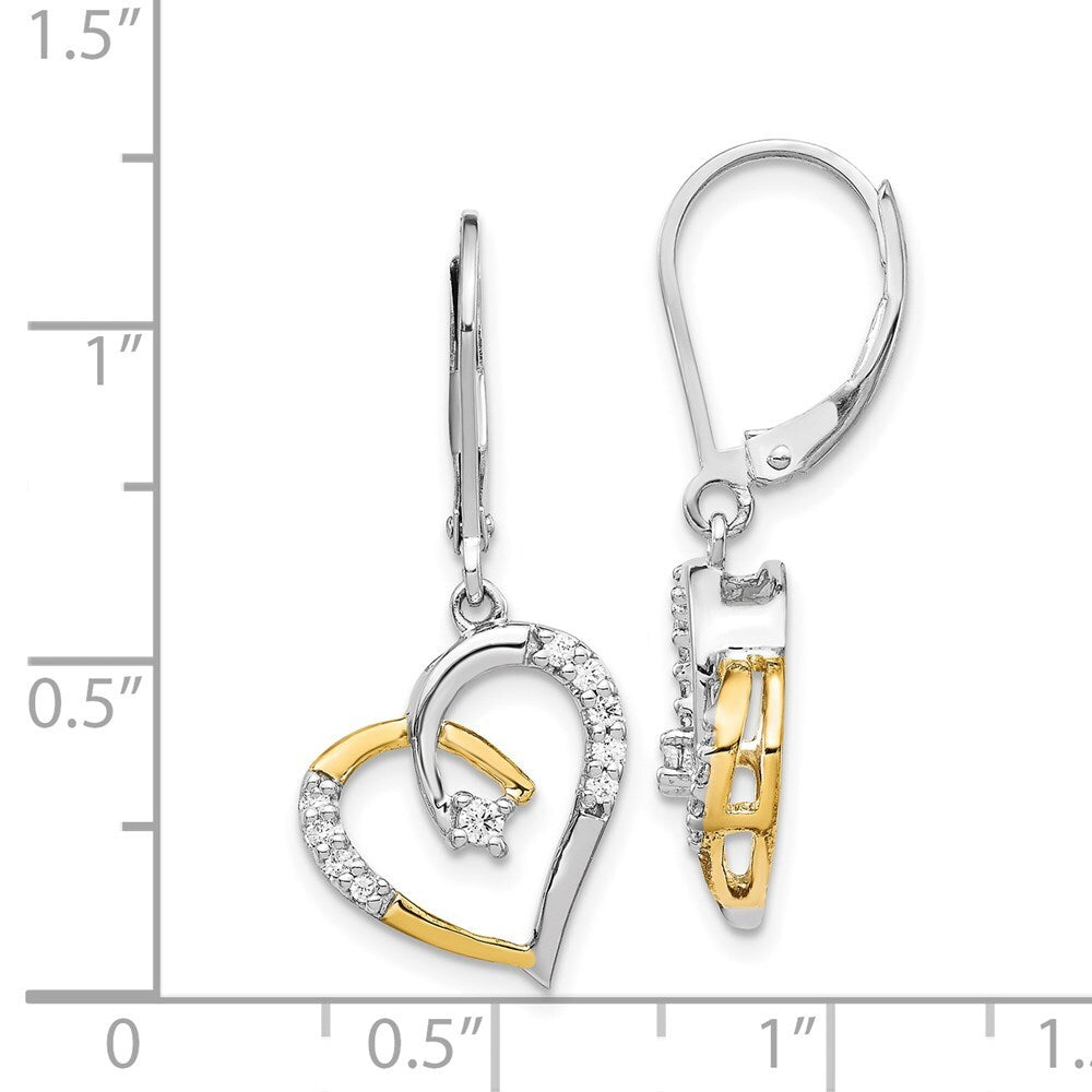 14k Yellow and White Gold Diamond Heart Leverback Drop & Dangle Earrings