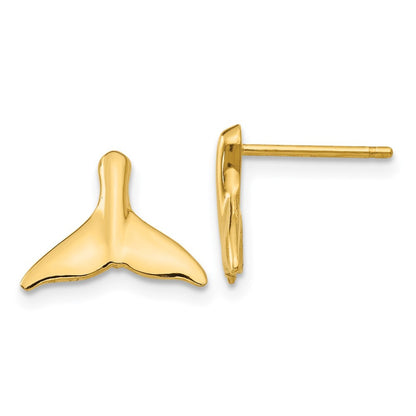 14k Yellow Gold Whale Tail Stud Earrings Gift for Women