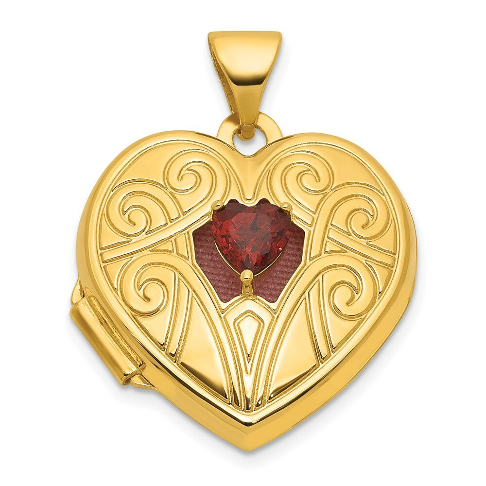 14k Yellow Gold Polished Garnet January Birthstone 18mm Heart Locket Pendant