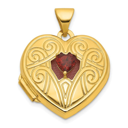 14k Yellow Gold Polished Garnet January Birthstone 18mm Heart Locket Pendant