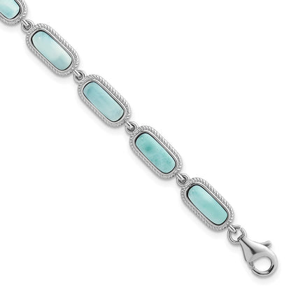 Sterling Silver Rhodium-plated and Twisted Larimar Bracelet 7.5" with .25" Ext
