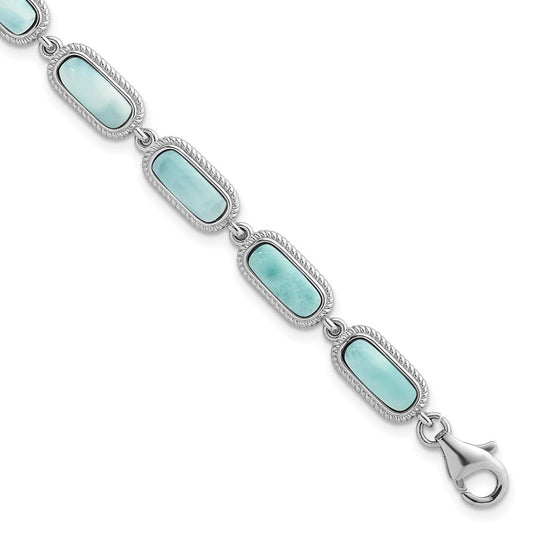 Sterling Silver Rhodium-plated and Twisted Larimar Bracelet 7.5" with .25" Ext