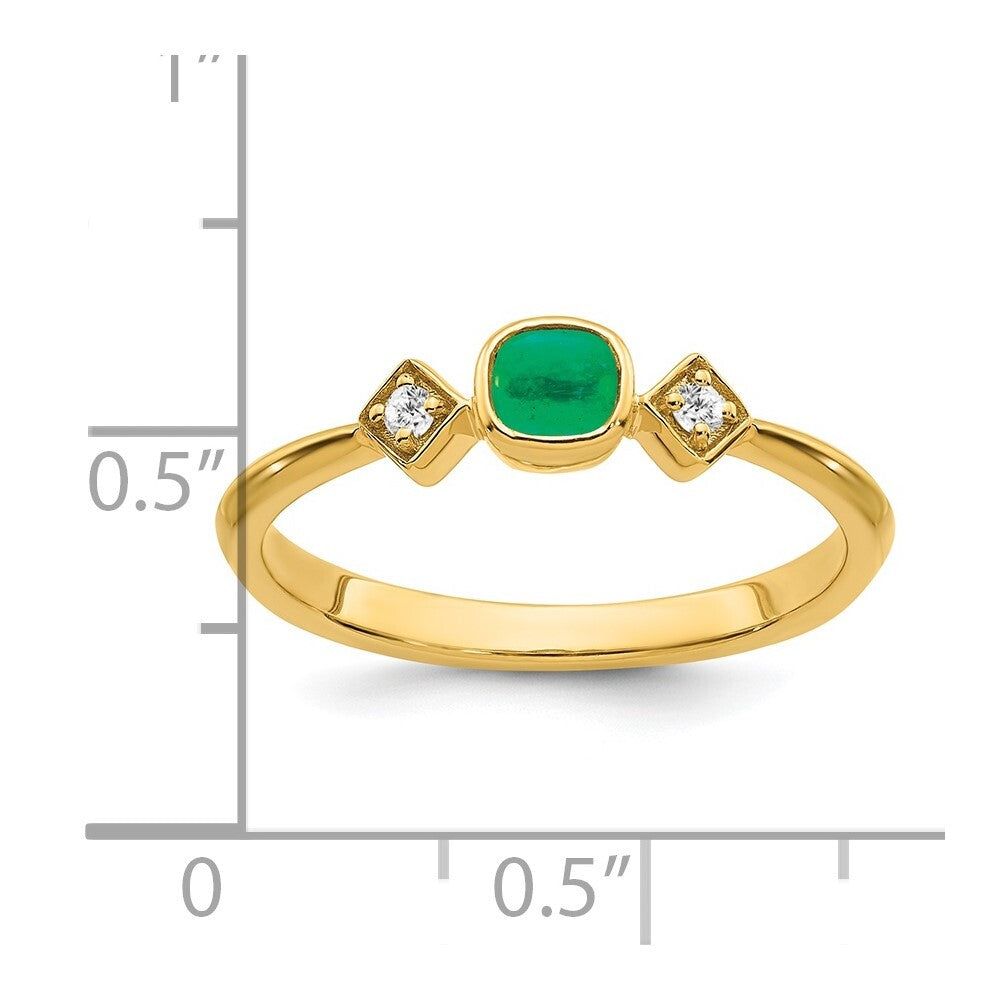 14K Yellow Gold Emerald and Diamond Ring Size 7