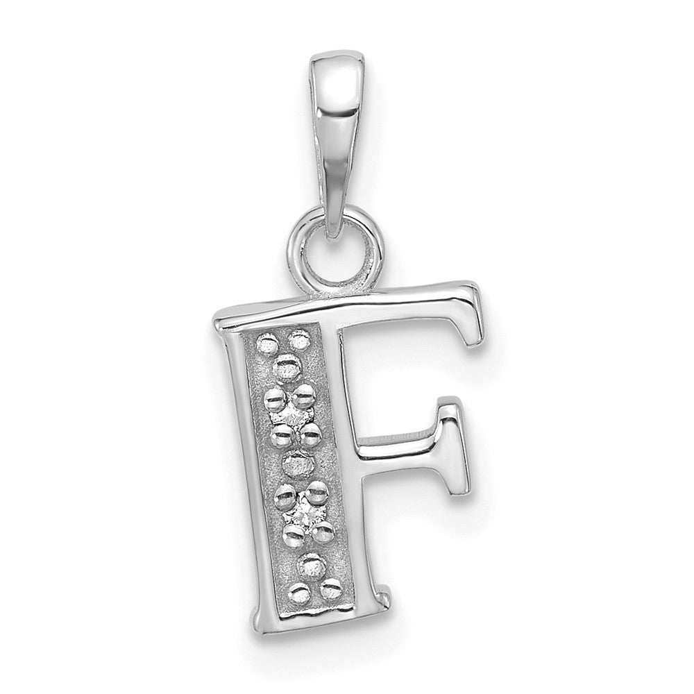 14k White Gold Diamond Letter F Initial Pendant