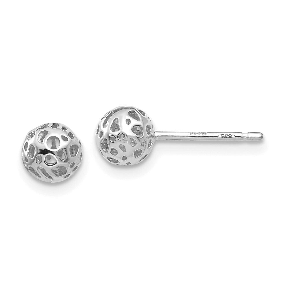 14K White Gold Small Fancy Ball Stud Earrings