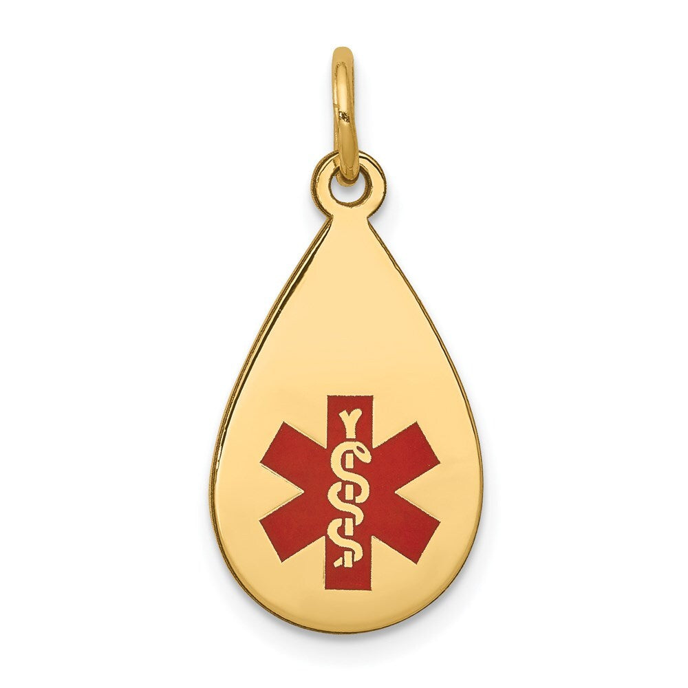14k Yellow Gold Red Enamel Medical Jewelry Pendant for Women