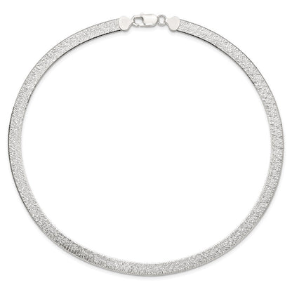 Sterling Silver Polished and Textured 8mm Flat Herringbone 18in Necklace