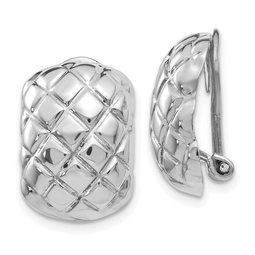 14k White Gold Polished Quilted Non-pierced Omega Back Stud Earrings