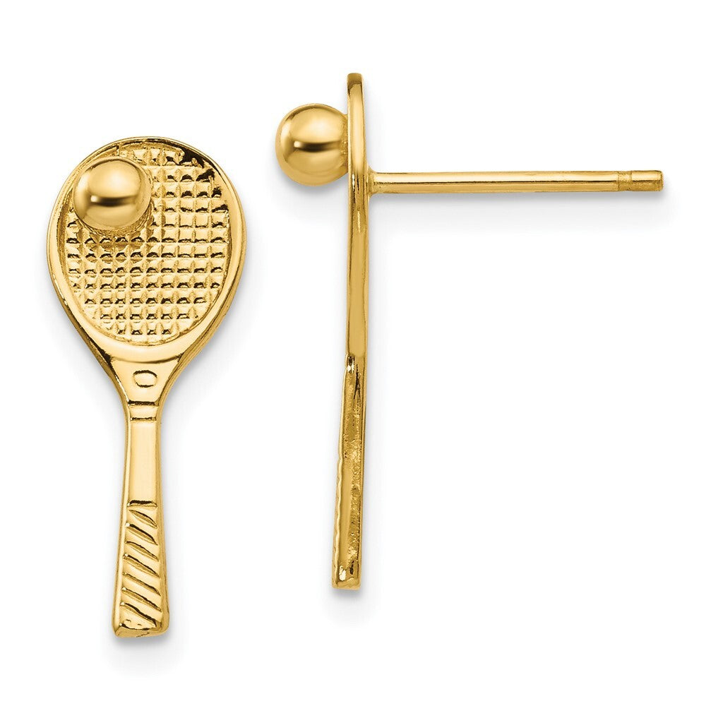 14k Yellow Gold Tennis Racquet Ball Stud Earrings Gift for Women