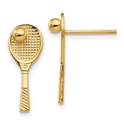 14k Yellow Gold Tennis Racquet Ball Stud Earrings Gift for Women