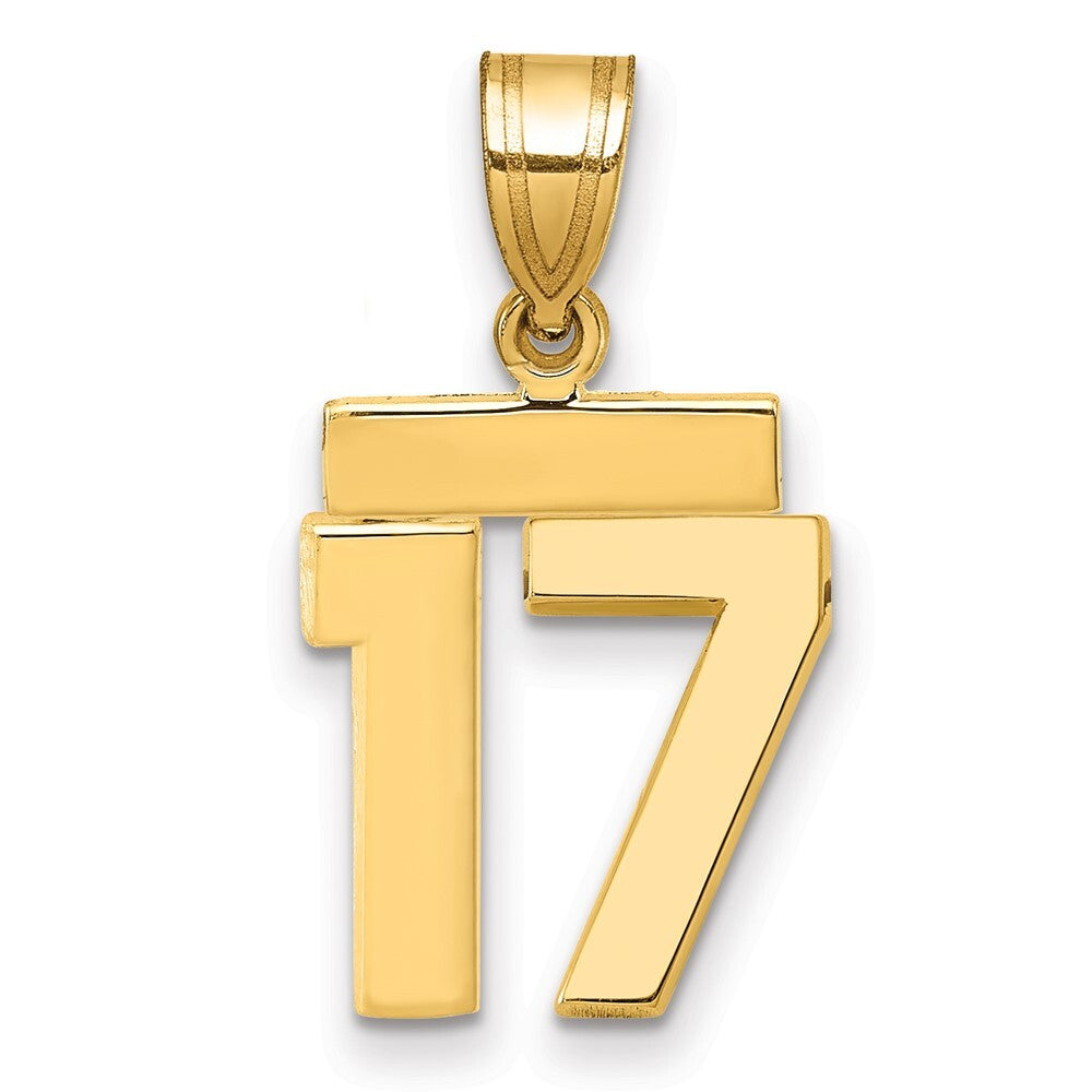 14k Yellow Gold Small Polished Number 17 Charm Pendant for Women