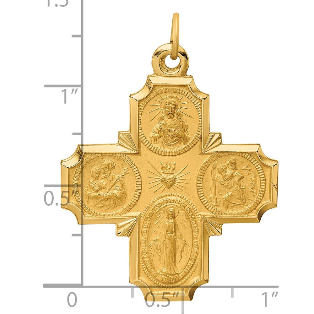 14k Yellow Gold Solid Polished Satin Large 4-Way Medal