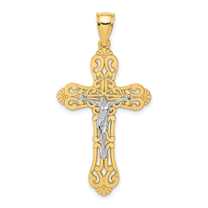 14k Two-tone Gold Crucifix  Scrolled Tips Charm Pendant for Women