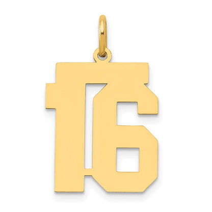 14k Yellow Gold Medium Polished Number 16 Charm Pendant