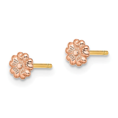 14k Rose Gold with Yellow Gold Flower Earrings