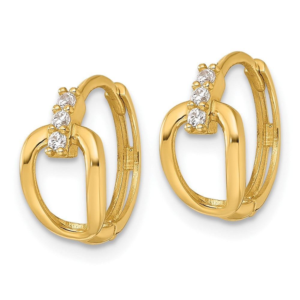 14k Yellow Gold Polished Fancy CZ Round Hinged Hoop Earrings