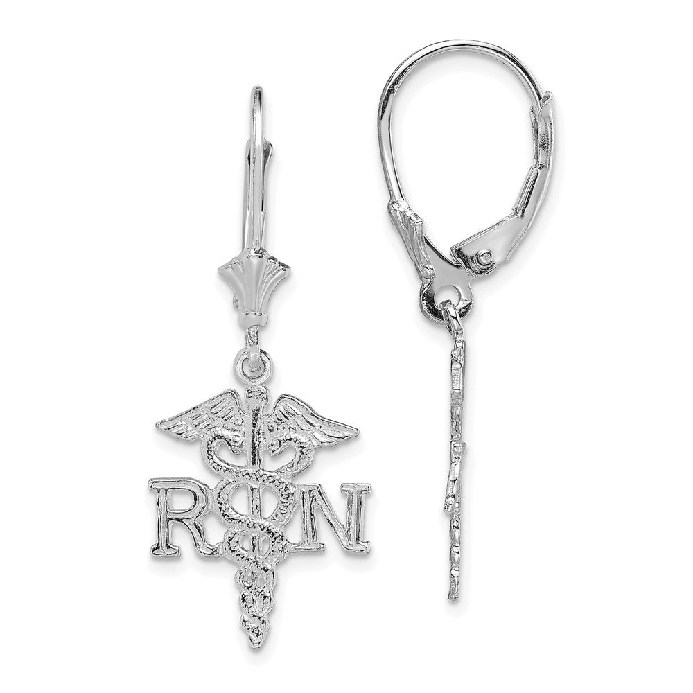 14K White Gold RN Caduceus Drop Dangle Earrings