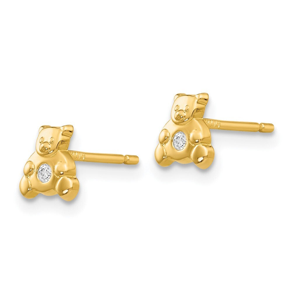 14k Yellow Gold Bear with Cubic Zirconia Stud Earrings Gift for Women
