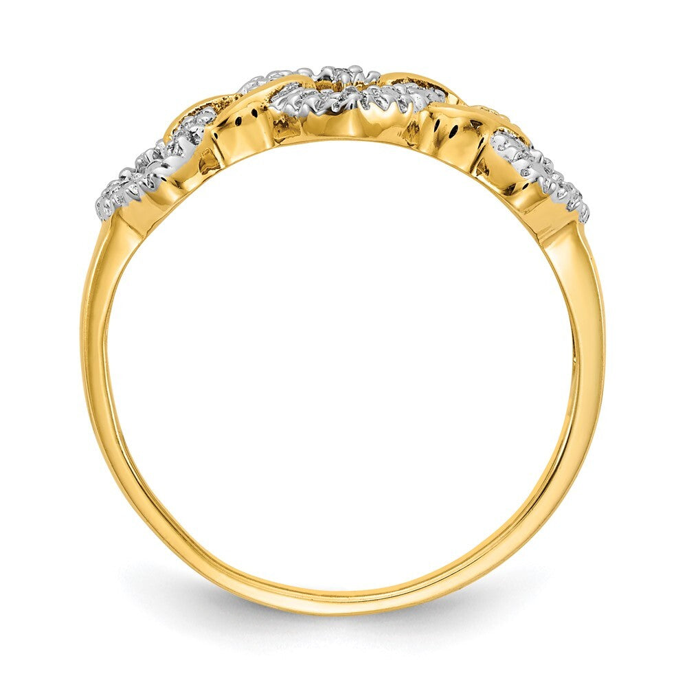 14K Yellow Gold Diamond Triple Heart Ring Size 7