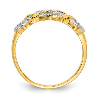 14K Yellow Gold Diamond Triple Heart Ring Size 7