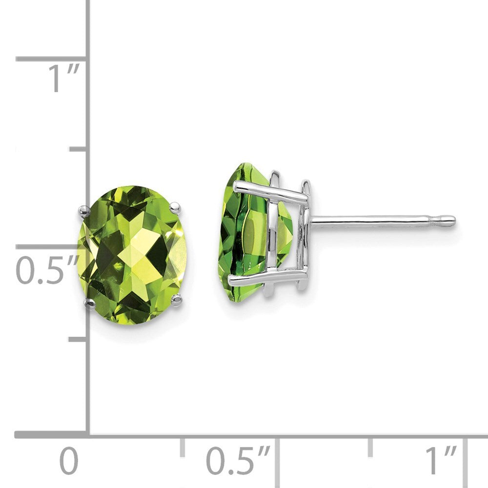 14k White Gold 9x7mm Oval Peridot Stud Earrings
