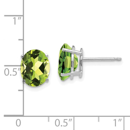 14k White Gold 9x7mm Oval Peridot Stud Earrings