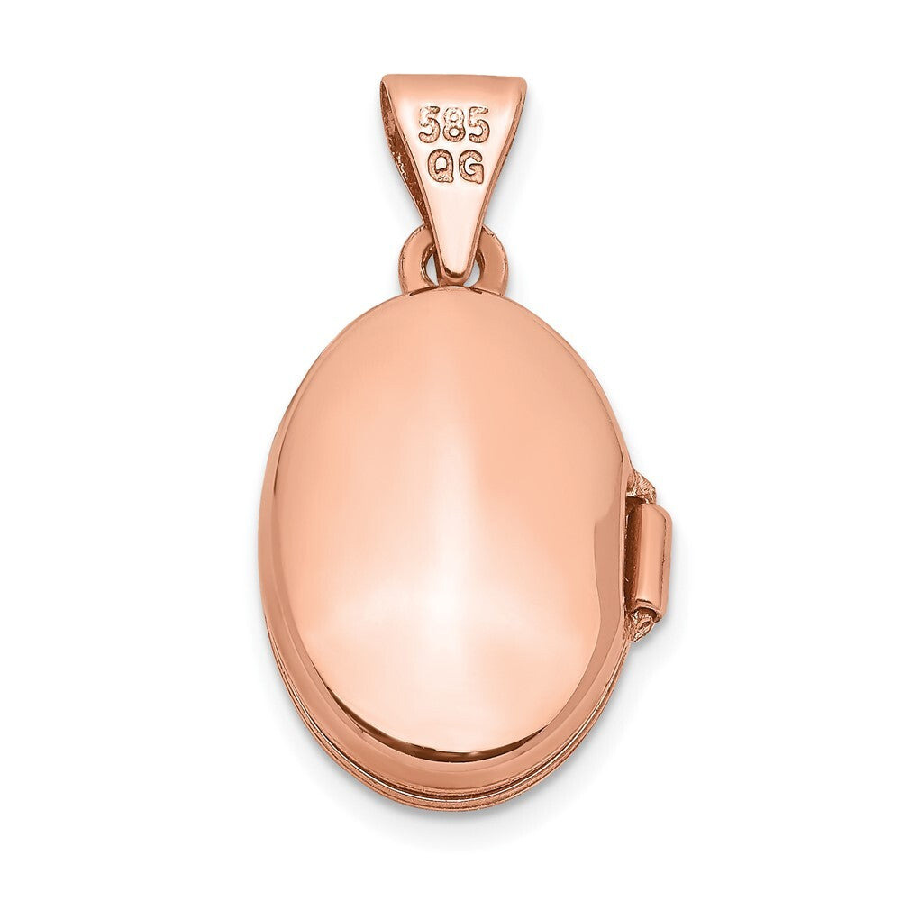 14k Rose Gold Polished 13mm Plain Oval Locket Pendant for Women