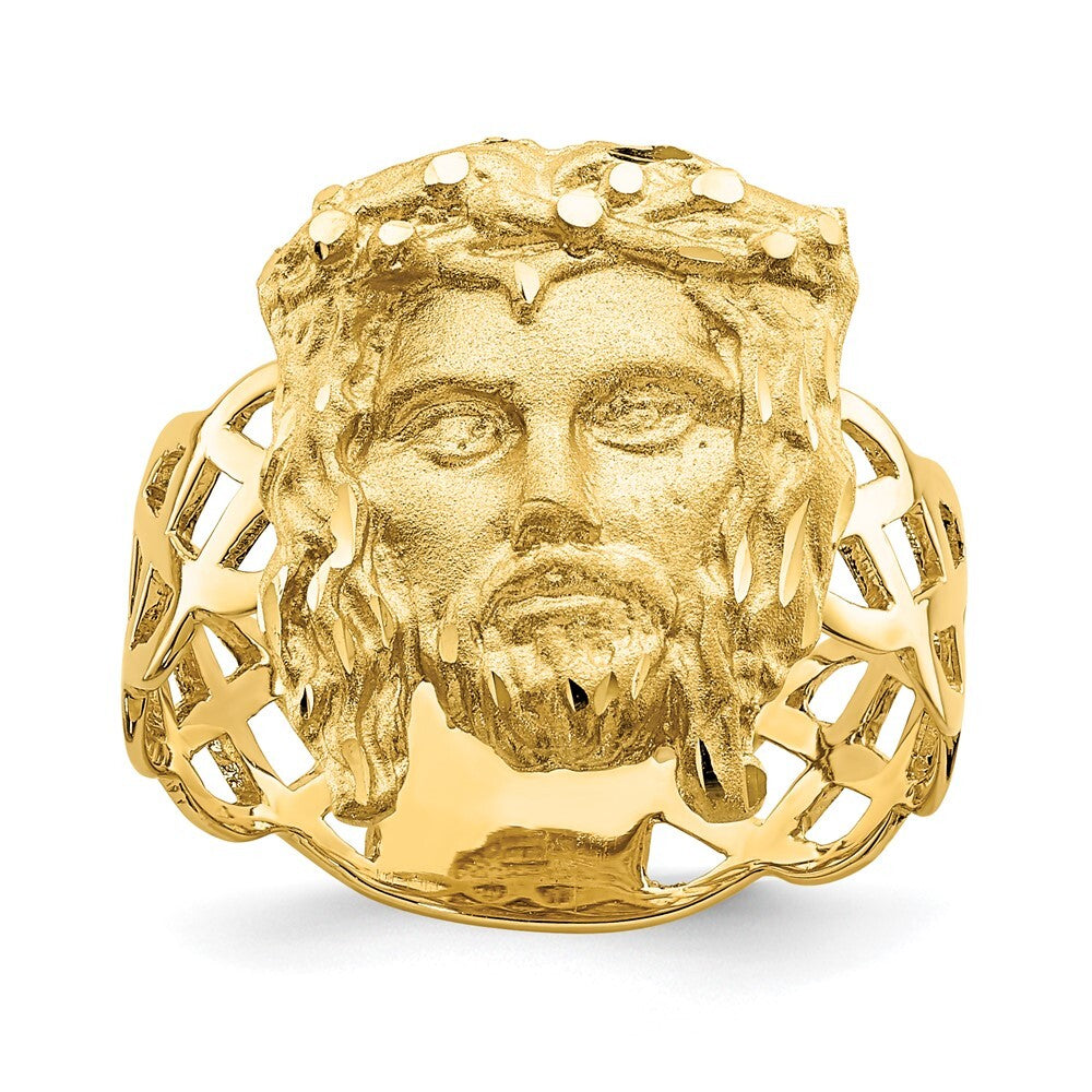 14K Yellow Gold Brushed & Polished Diamond-Cut Jesus Head Ring