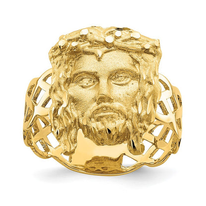 14K Yellow Gold Brushed & Polished Diamond-Cut Jesus Head Ring