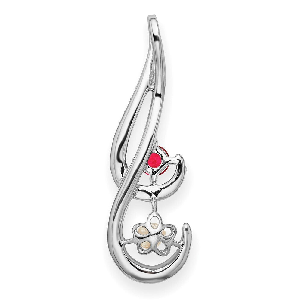 14k White Gold FWC Pearl Ruby & Diamond Slide Pendant for Women