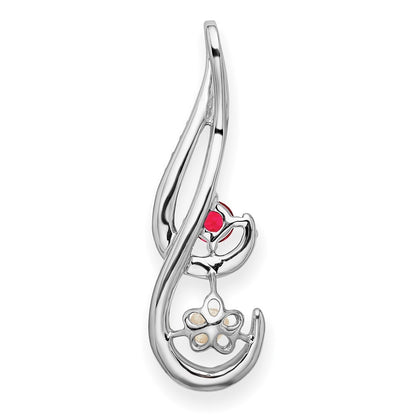 14k White Gold FWC Pearl Ruby & Diamond Slide Pendant for Women