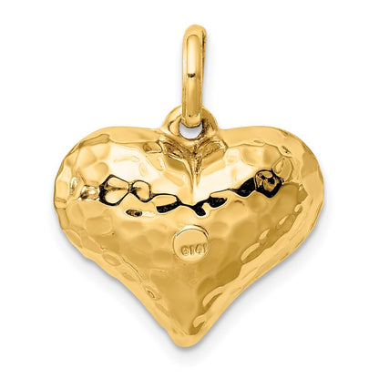 14k Yellow Gold Polished and Hammered 3-D Heart Pendant for Women