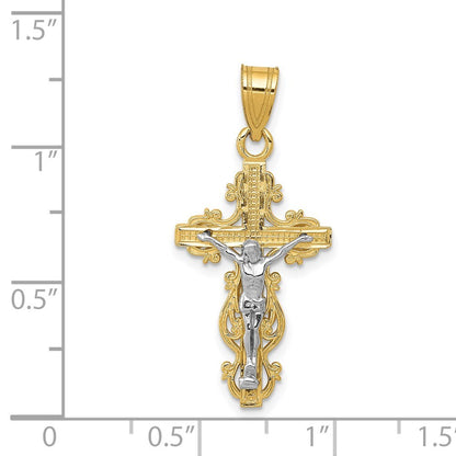 14k Two-tone Gold Small Narrow Cross Crucifix Pendant for Women