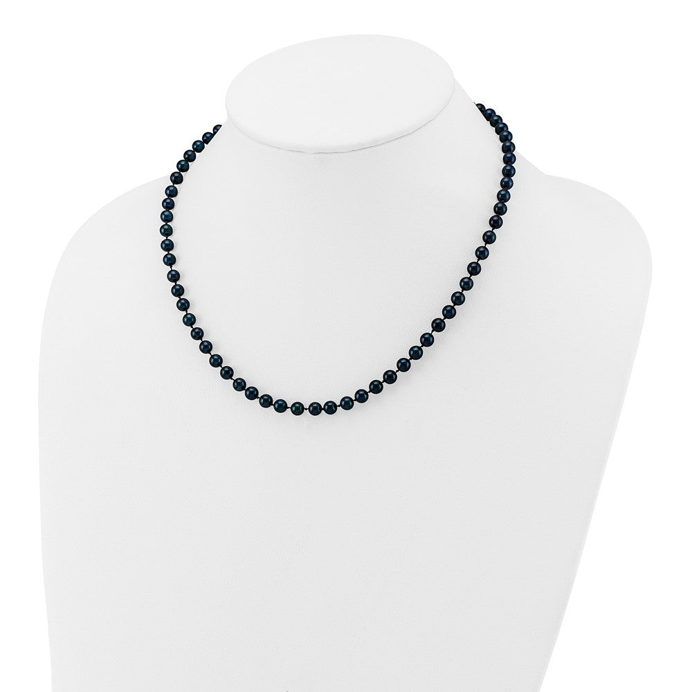 14k White Gold 5-6mm Black Round Akoya Saltwater Cultured Pearl 16 inch Necklace