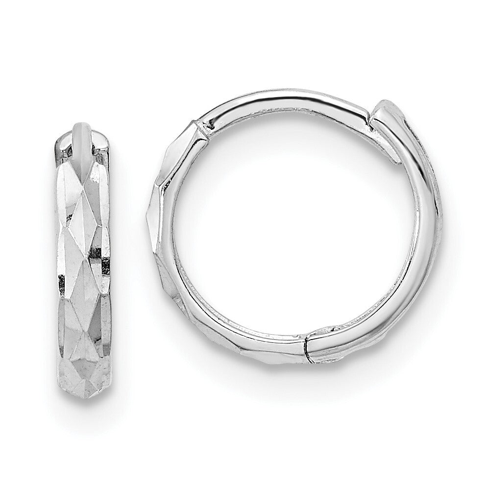 14K White Gold Hinged Diamond Cut Hoop Earrings Gift for Women