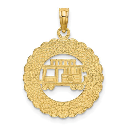 14k Yellow Gold GATLINBURG TENNESSEE Trolley Car in Circle Charm Pendant