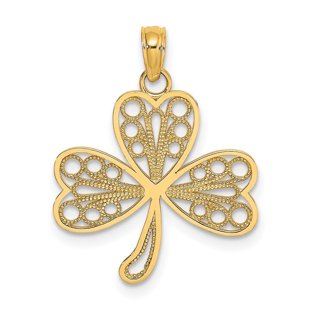 14k Yellow Gold Filigree 3-Leaf Clover Charm Pendant for Women