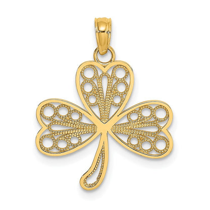 14k Yellow Gold Filigree 3-Leaf Clover Charm Pendant for Women