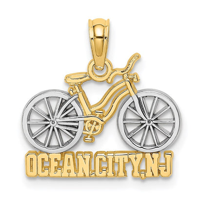 14k Yellow Gold with White Rhodium OCEAN CITY, NJ Bicycle Charm