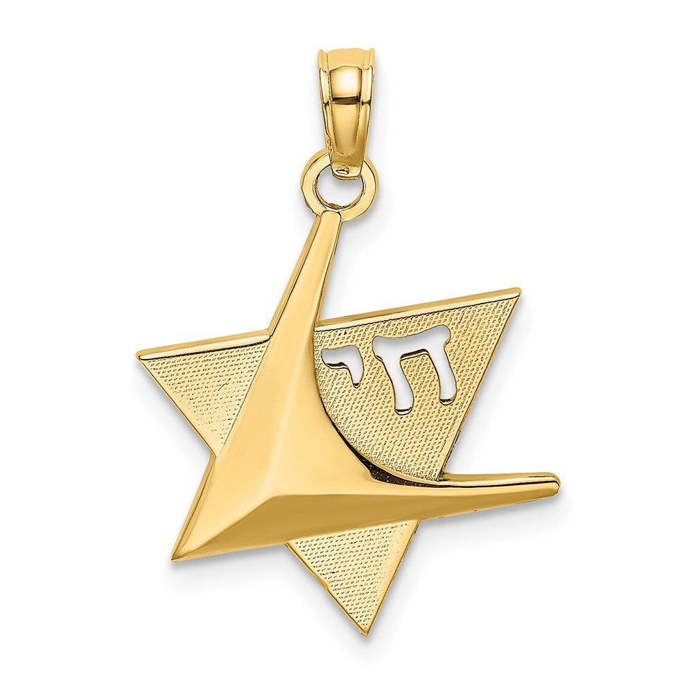 14k Yellow Gold Polished Star Of David Chai Charm Pendant for Women