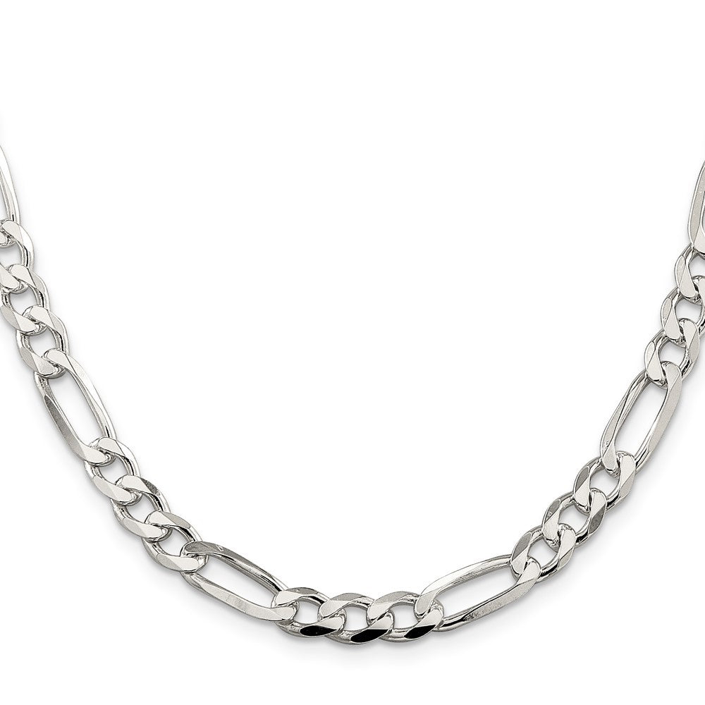 Sterling Silver 7.0mm Pav� Flat Figaro Chain Necklace