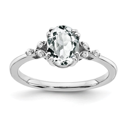 Sterling Silver Rhodium-plated White Topaz and Diamond Ring Size 6