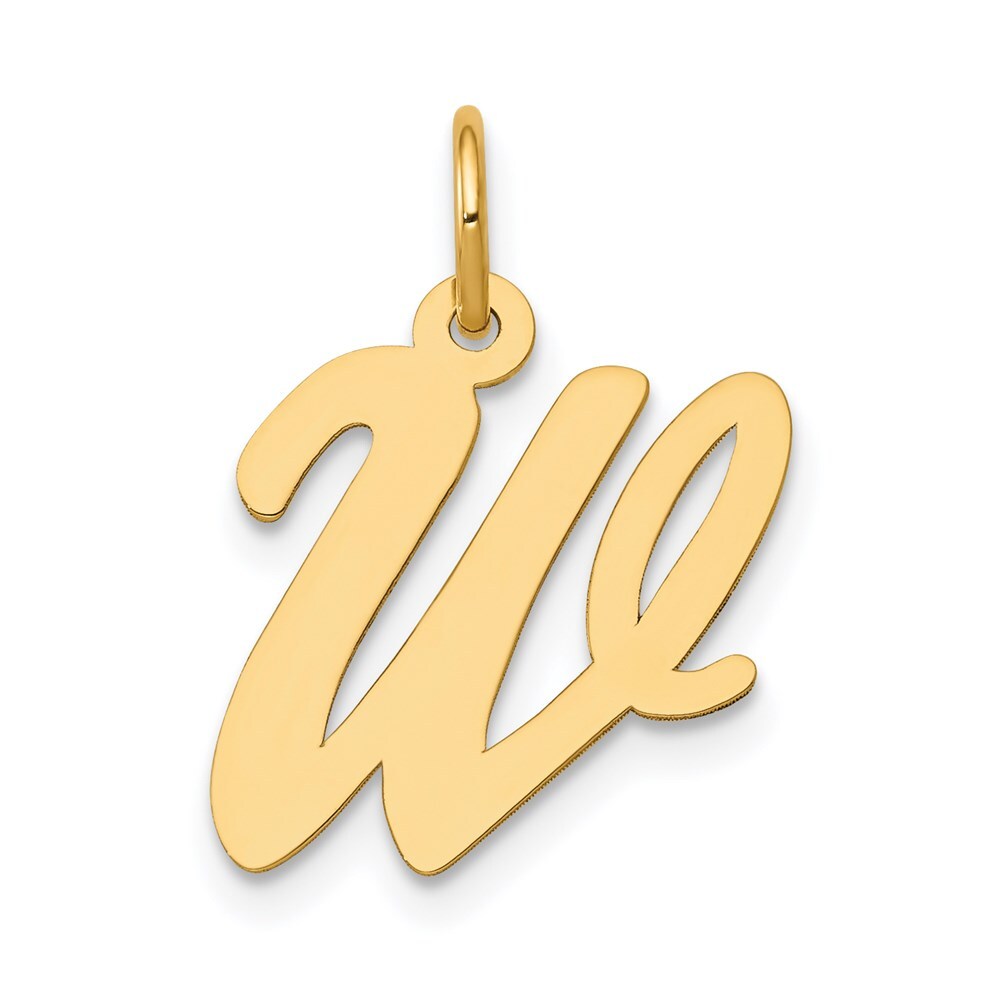 14k Yellow Gold Medium Script Letter W Initial Charm Pendant for Women