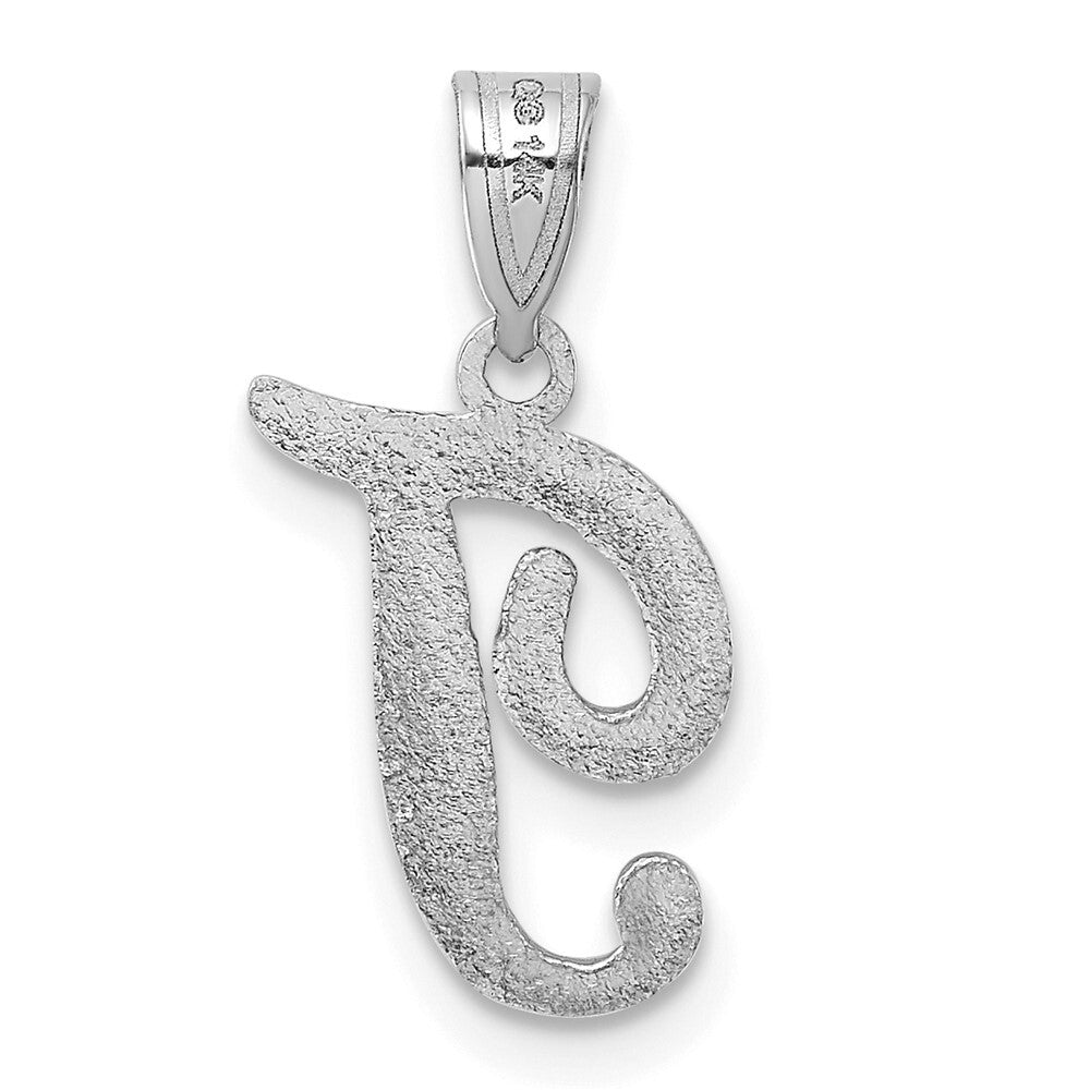 14k White Gold Script Letter T Initial Pendant for Women