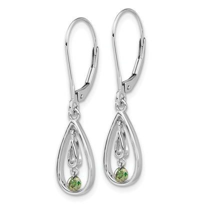 14k White Gold Green Diamond Leverback Drop & Dangle Earrings
