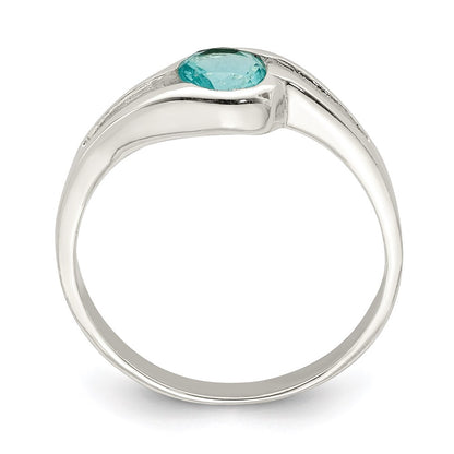 Sterling Silver Light Blue Round Bezel Cubic Zirconia Ring Size 6