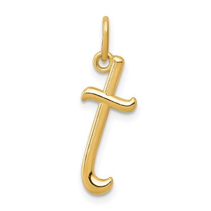 14k Yellow Gold Letter T Initial Charm Pendant for Women