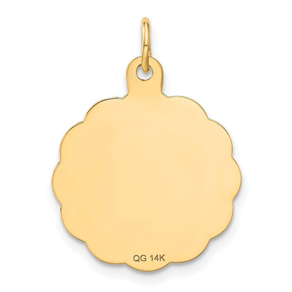 14k Yellow Gold Wrestling Scalloped Edge Disc Charm Pendant for Women