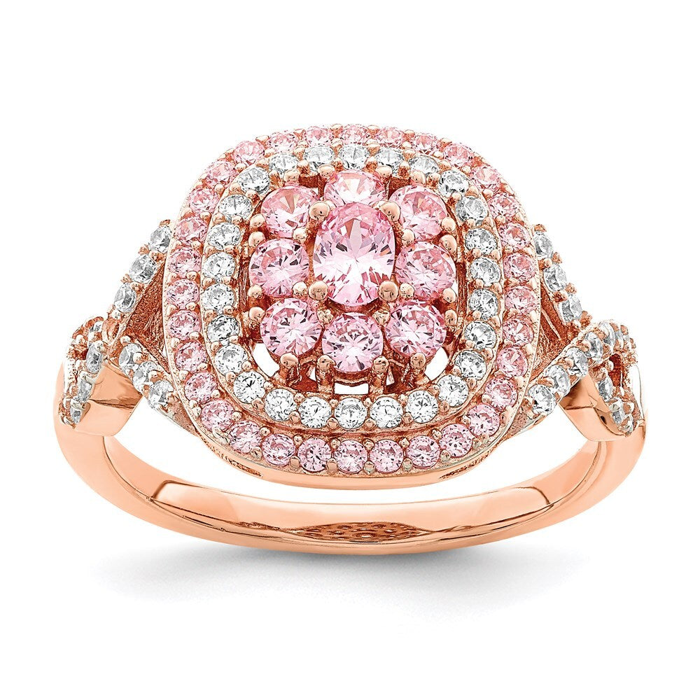 Sterling Silver Rose-plated Pink and White Cubic Zirconia Cushion Ring SZ 7 SZ 7